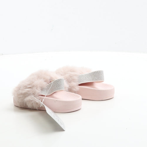 F&F Girls Pink Polyester Slider Sandal UK 4 - Fluffy Detail