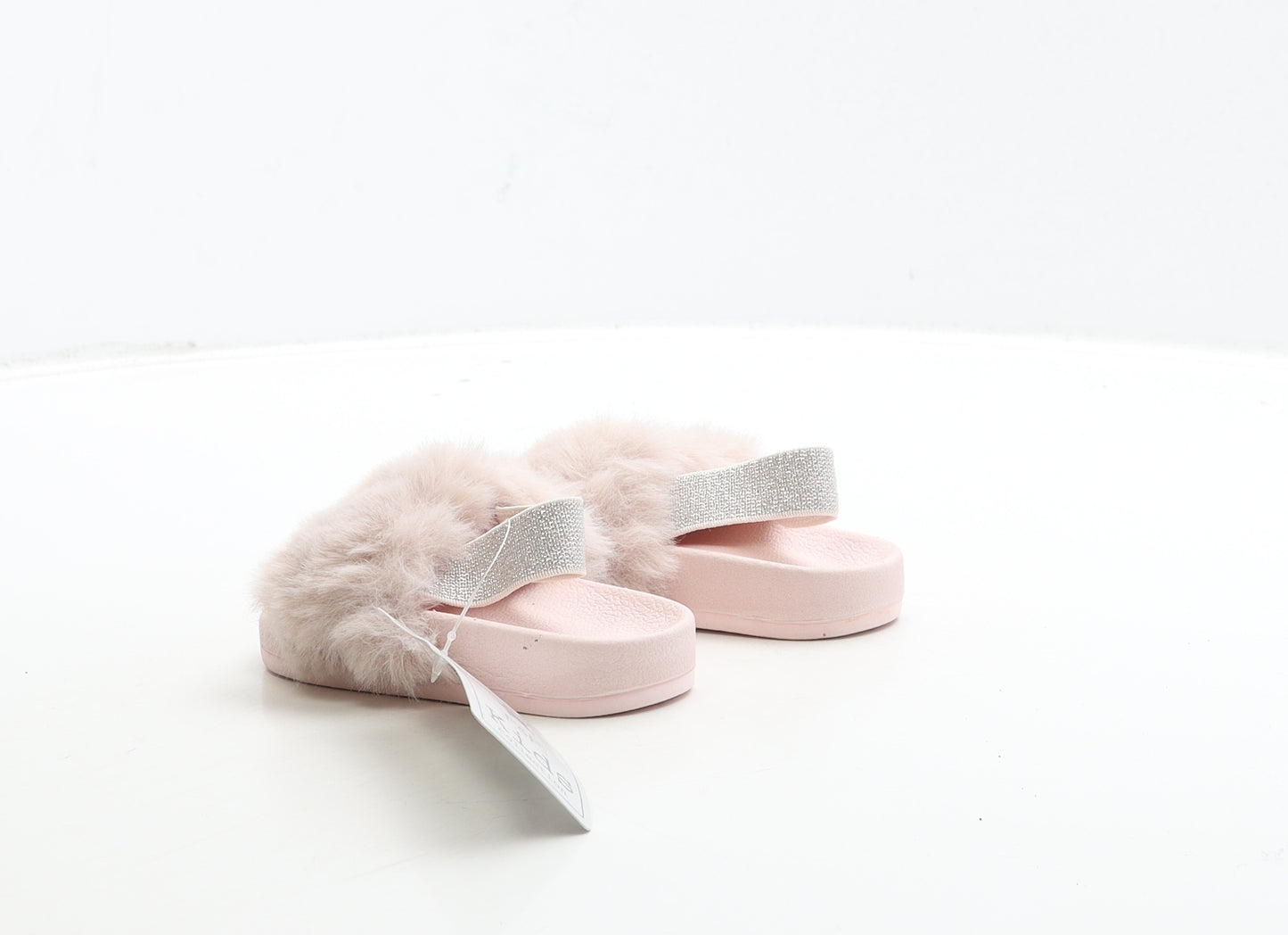 F&F Girls Pink Polyester Slider Sandal UK 4 - Fluffy Detail