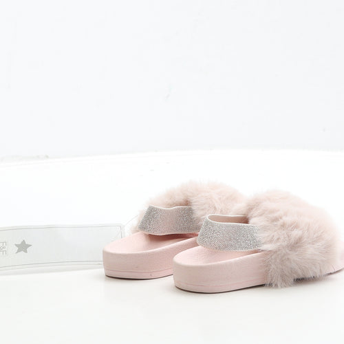 F&F Girls Pink Polyester Slider Sandal UK 4 - Fluffy Detail