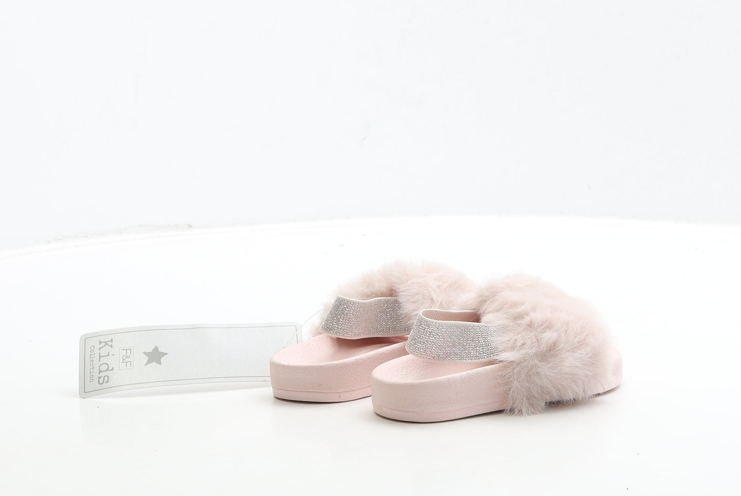 F&F Girls Pink Polyester Slider Sandal UK 4 - Fluffy Detail