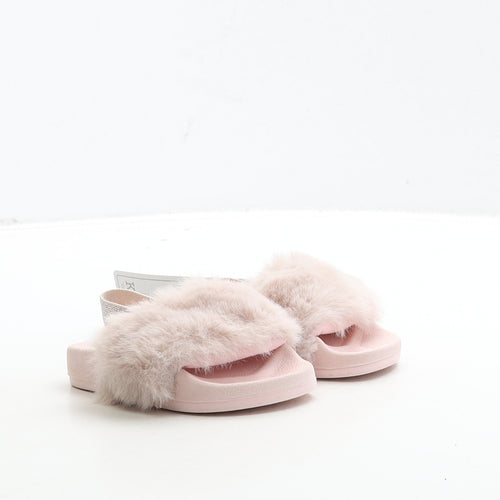 F&F Girls Pink Polyester Slider Sandal UK 4 - Fluffy Detail