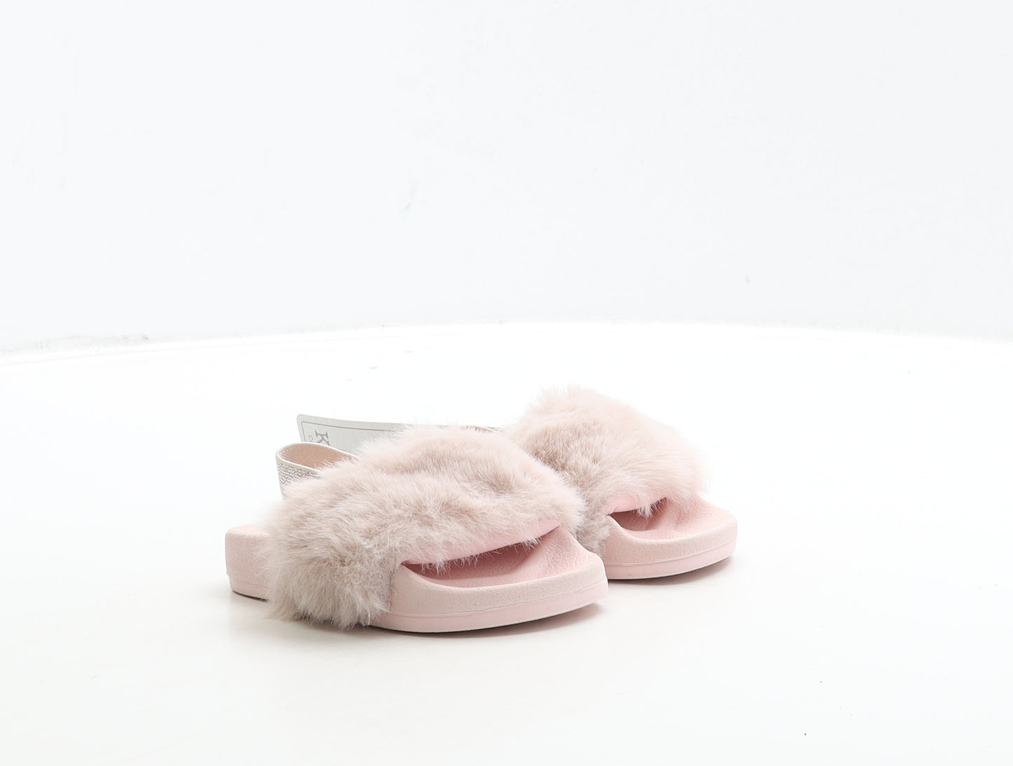 F&F Girls Pink Polyester Slider Sandal UK 4 - Fluffy Detail
