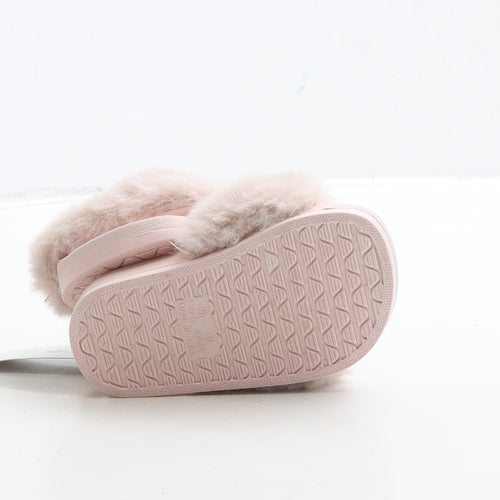 F&F Girls Pink Polyester Slider Sandal UK 4 - Fluffy Detail