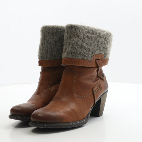 Rieker Womens Brown Leather Biker Boot UK 6 39 - Knit Trim