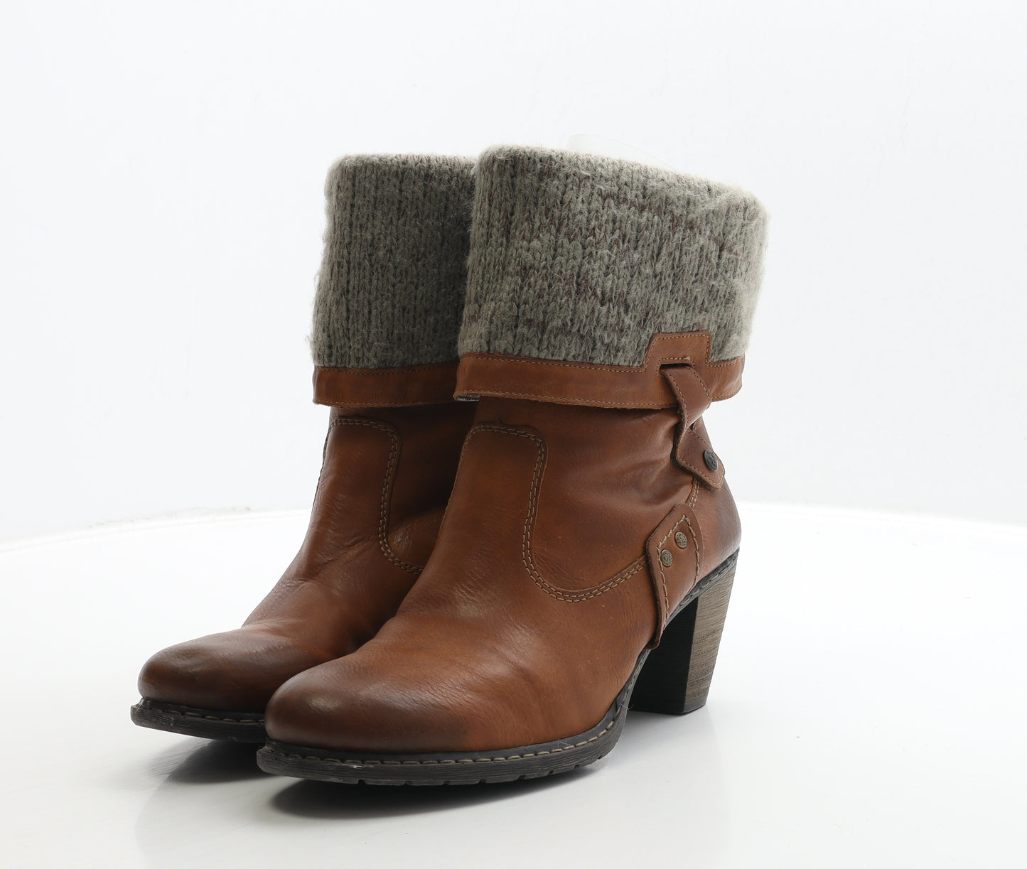 Rieker Womens Brown Leather Biker Boot UK 6 39 - Knit Trim