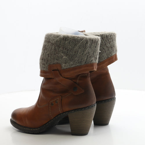 Rieker Womens Brown Leather Biker Boot UK 6 39 - Knit Trim