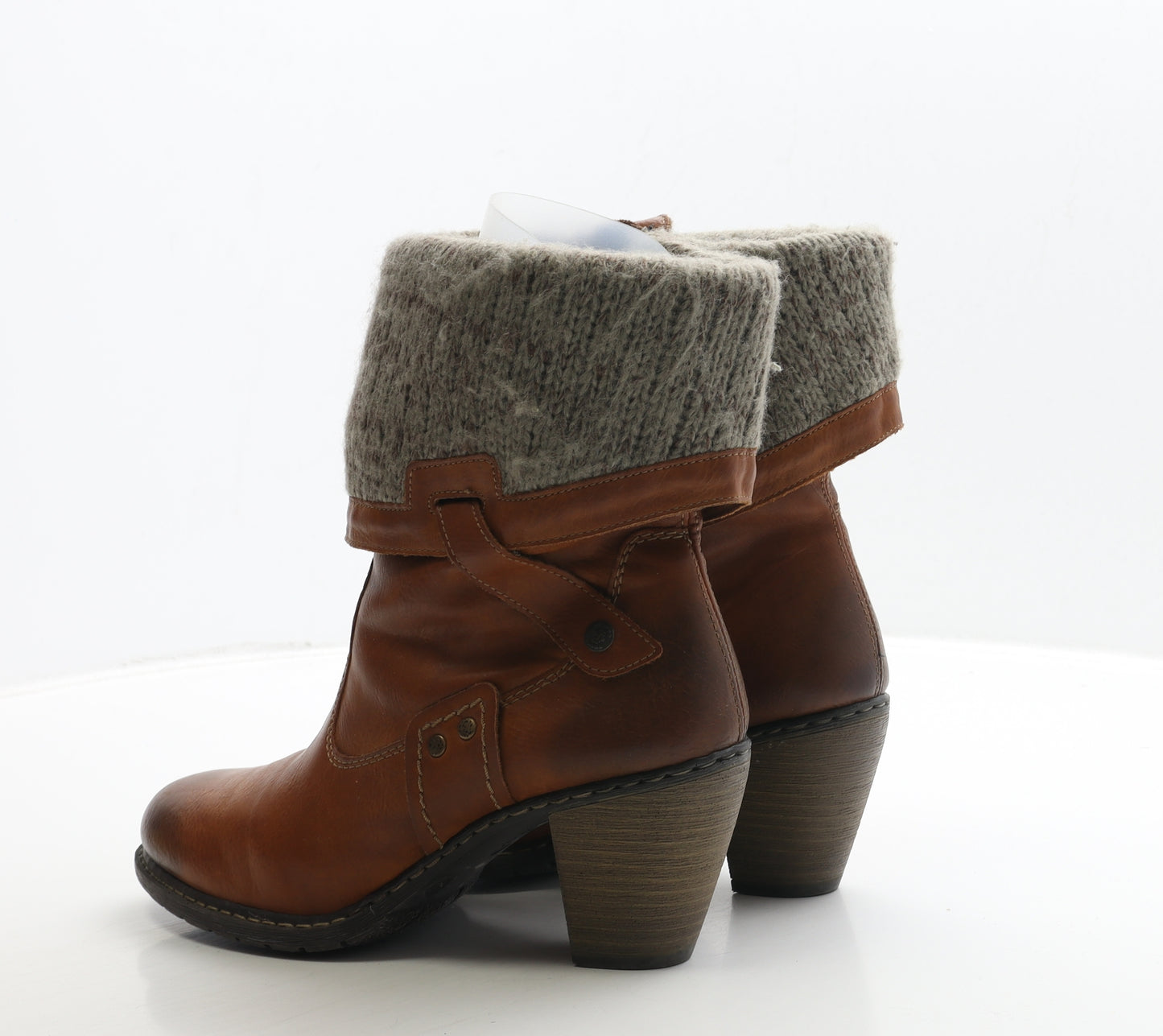 Rieker Womens Brown Leather Biker Boot UK 6 39 - Knit Trim
