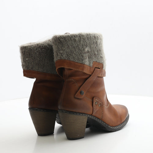 Rieker Womens Brown Leather Biker Boot UK 6 39 - Knit Trim