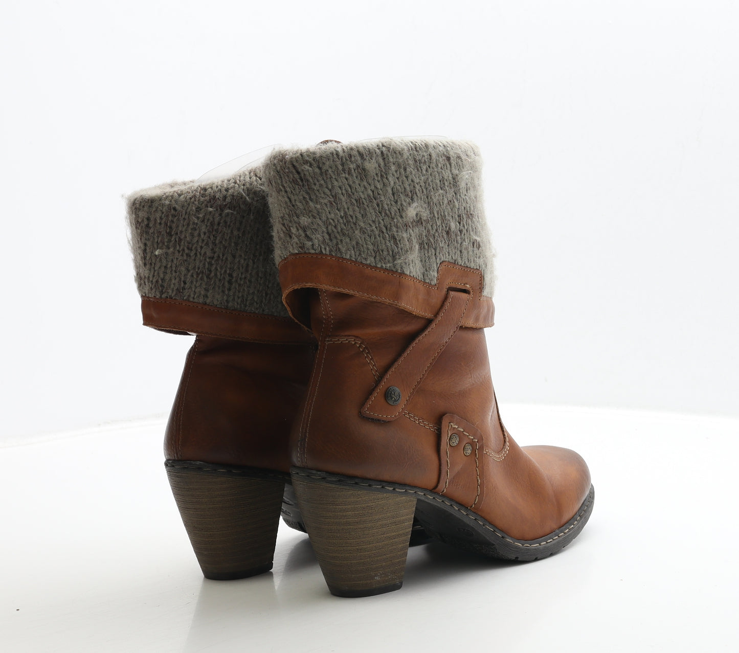 Rieker Womens Brown Leather Biker Boot UK 6 39 - Knit Trim