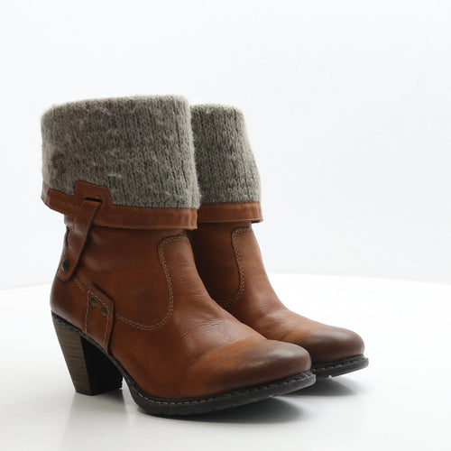 Rieker Womens Brown Leather Biker Boot UK 6 39 - Knit Trim