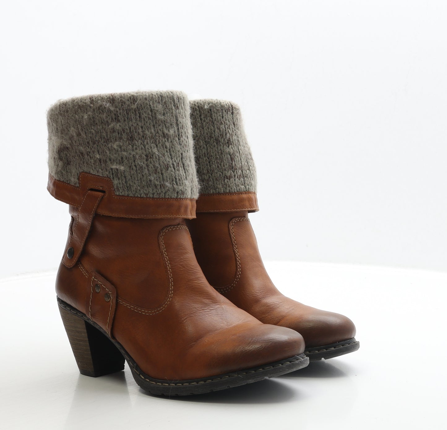 Rieker Womens Brown Leather Biker Boot UK 6 39 - Knit Trim