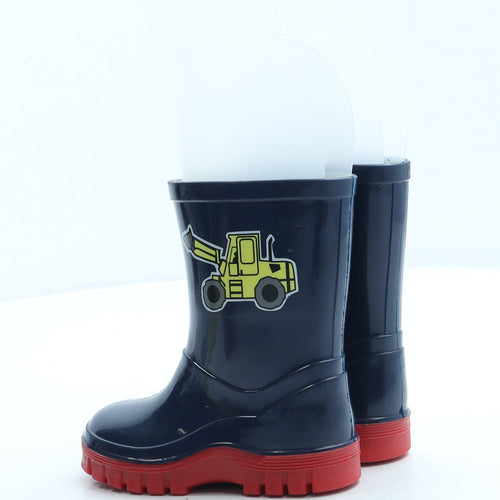 Preworn Boys Blue Rubber Wellies Boot UK 4 - Forklift Truck