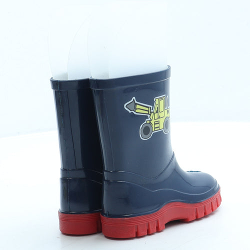 Preworn Boys Blue Rubber Wellies Boot UK 4 - Forklift Truck