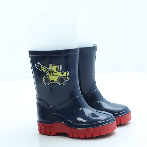 Preworn Boys Blue Rubber Wellies Boot UK 4 - Forklift Truck