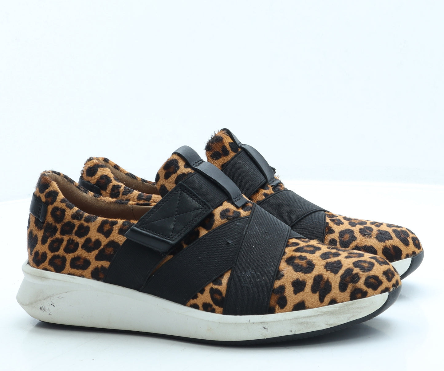 Clarks Womens Brown Animal Print Polyester Trainer UK 7 41 - Leopard Print