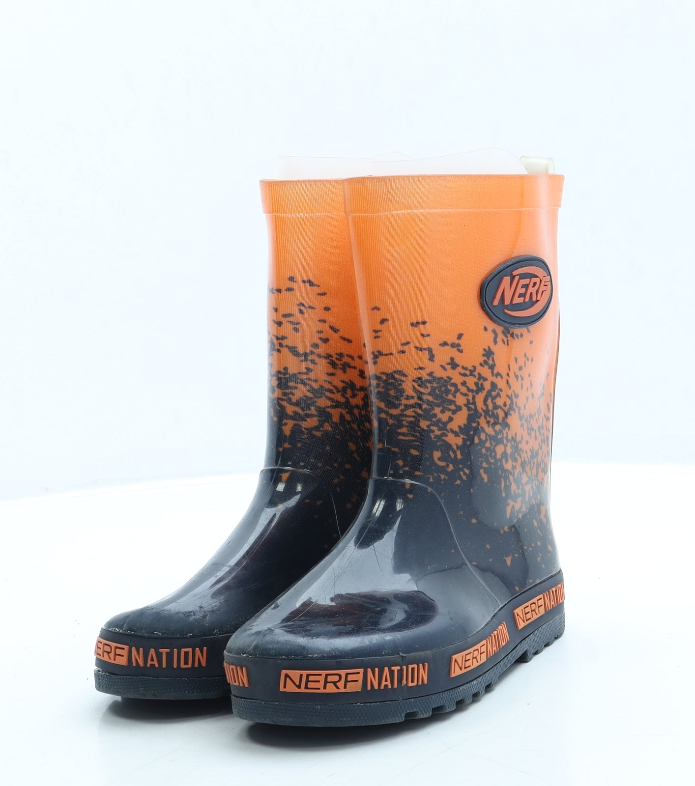 NERF Boys Orange Geometric Rubber Wellies Boot UK 12