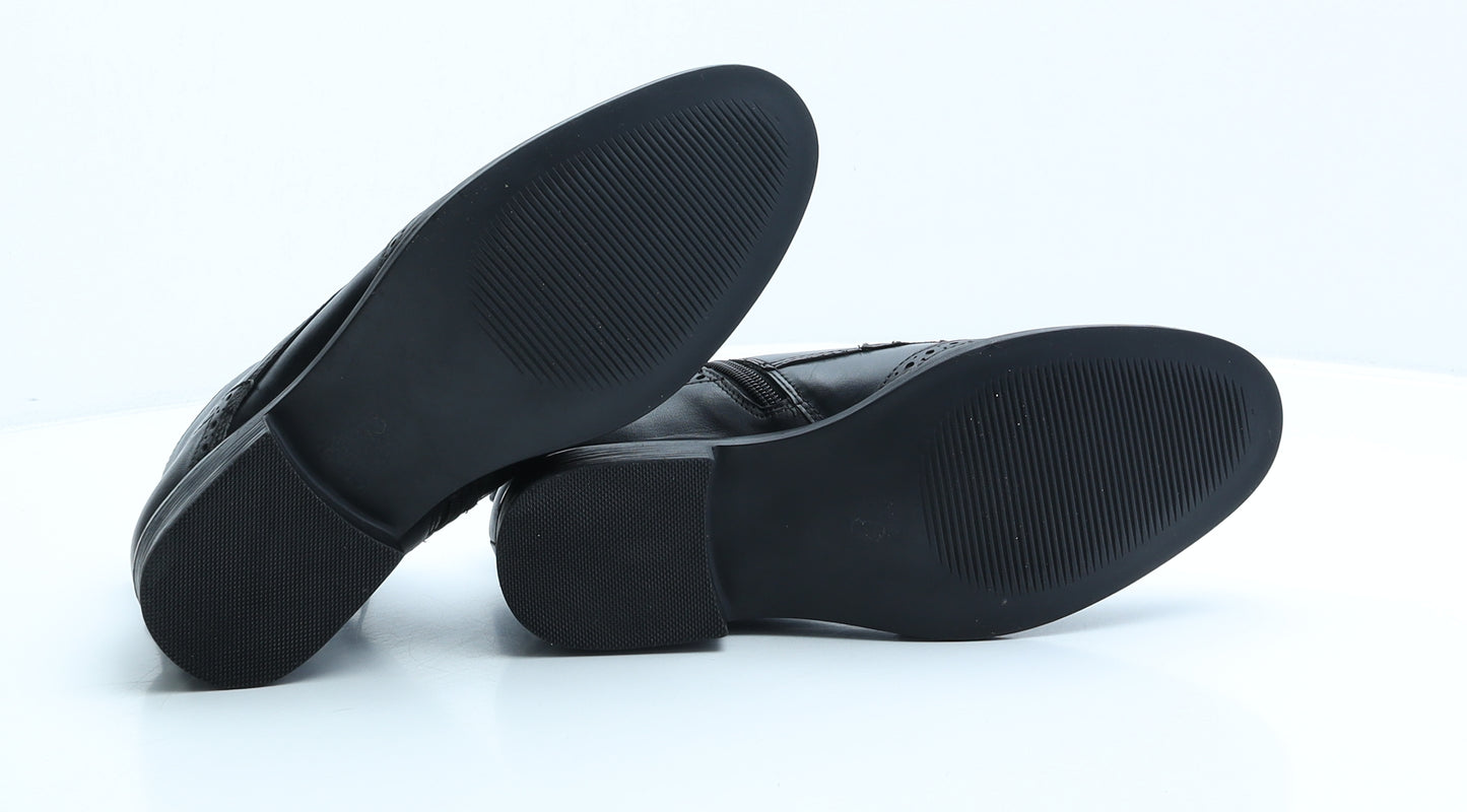 Soleflex Womens Black Leather Combat Boot UK 6 39 - Brogue Style