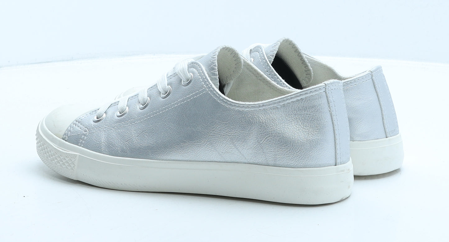 Dorothy Perkins Womens Silver Leather Trainer UK 5
