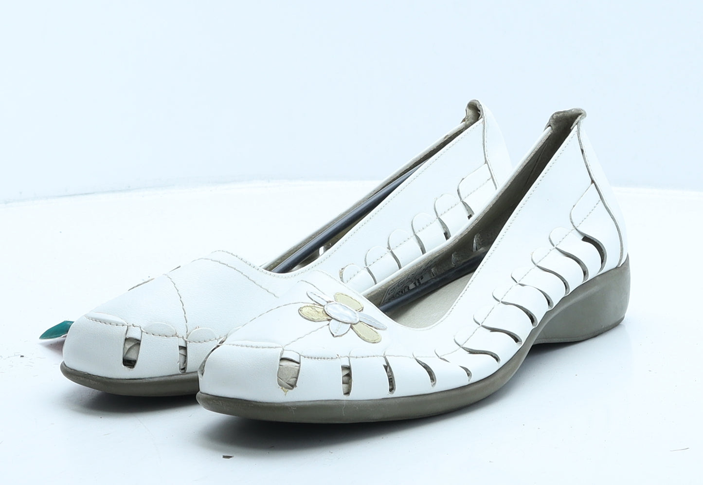Damart Womens White Leather Ballet Casual UK 8 42 - Flower