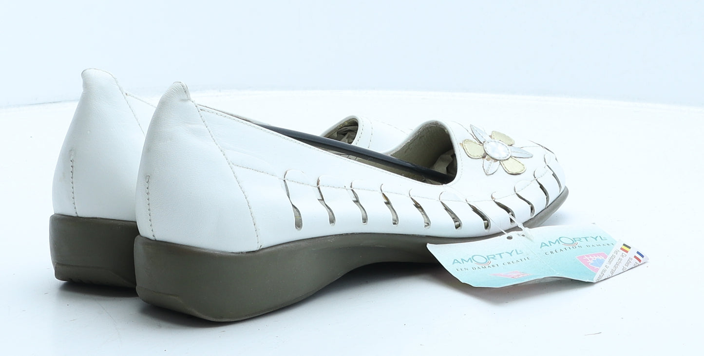 Damart Womens White Leather Ballet Casual UK 8 42 - Flower