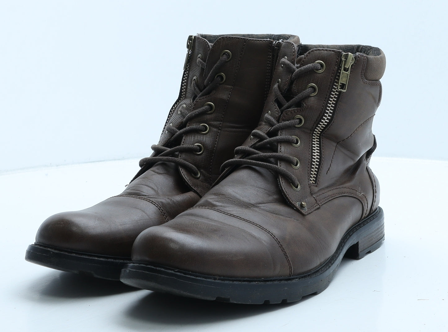 Primark Mens Brown Leather Biker Boot UK 9 43