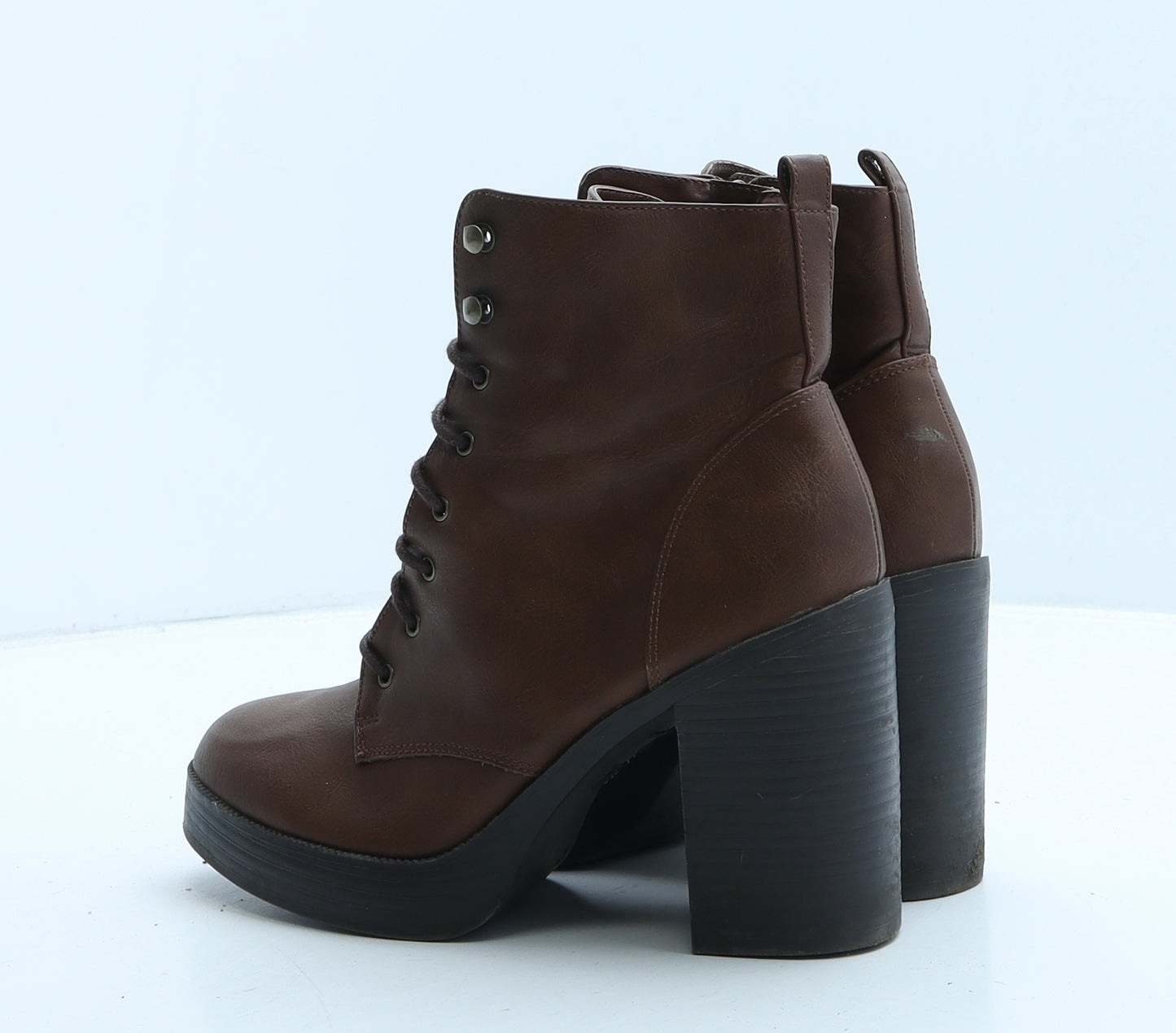 New Look Womens Brown Leather Combat Boot UK 3 36