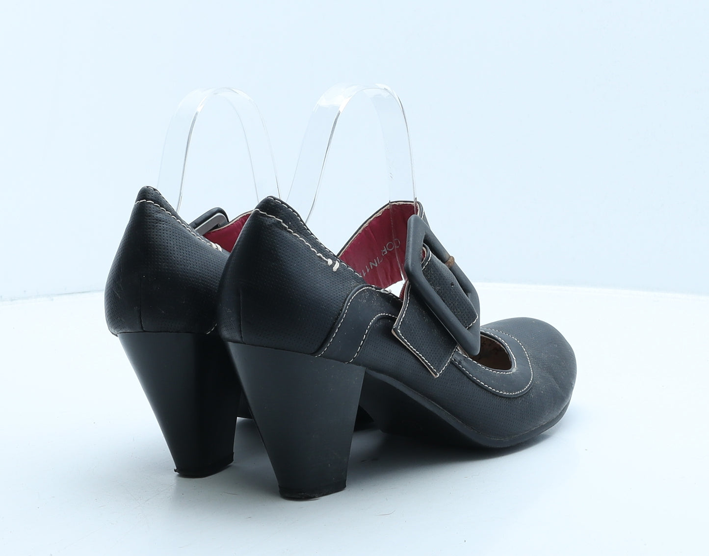 Pavers Womens Black Leather Strappy Heel UK 8