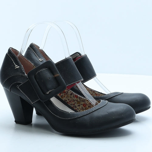 Pavers Womens Black Leather Strappy Heel UK 8