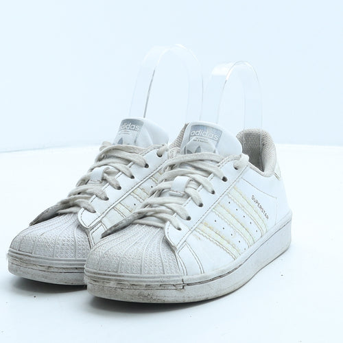 adidas Girls White Leather Trainer UK 12.5 31 - Superstar
