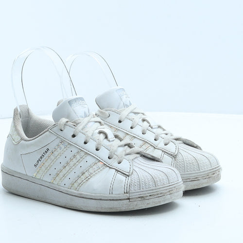adidas Girls White Leather Trainer UK 12.5 31 - Superstar