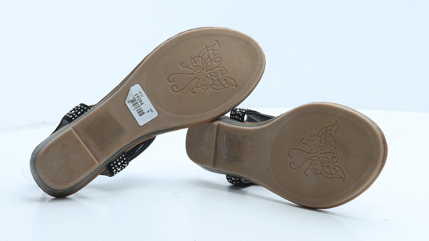 Lilley Womens Black Leather Thong Sandal UK 7