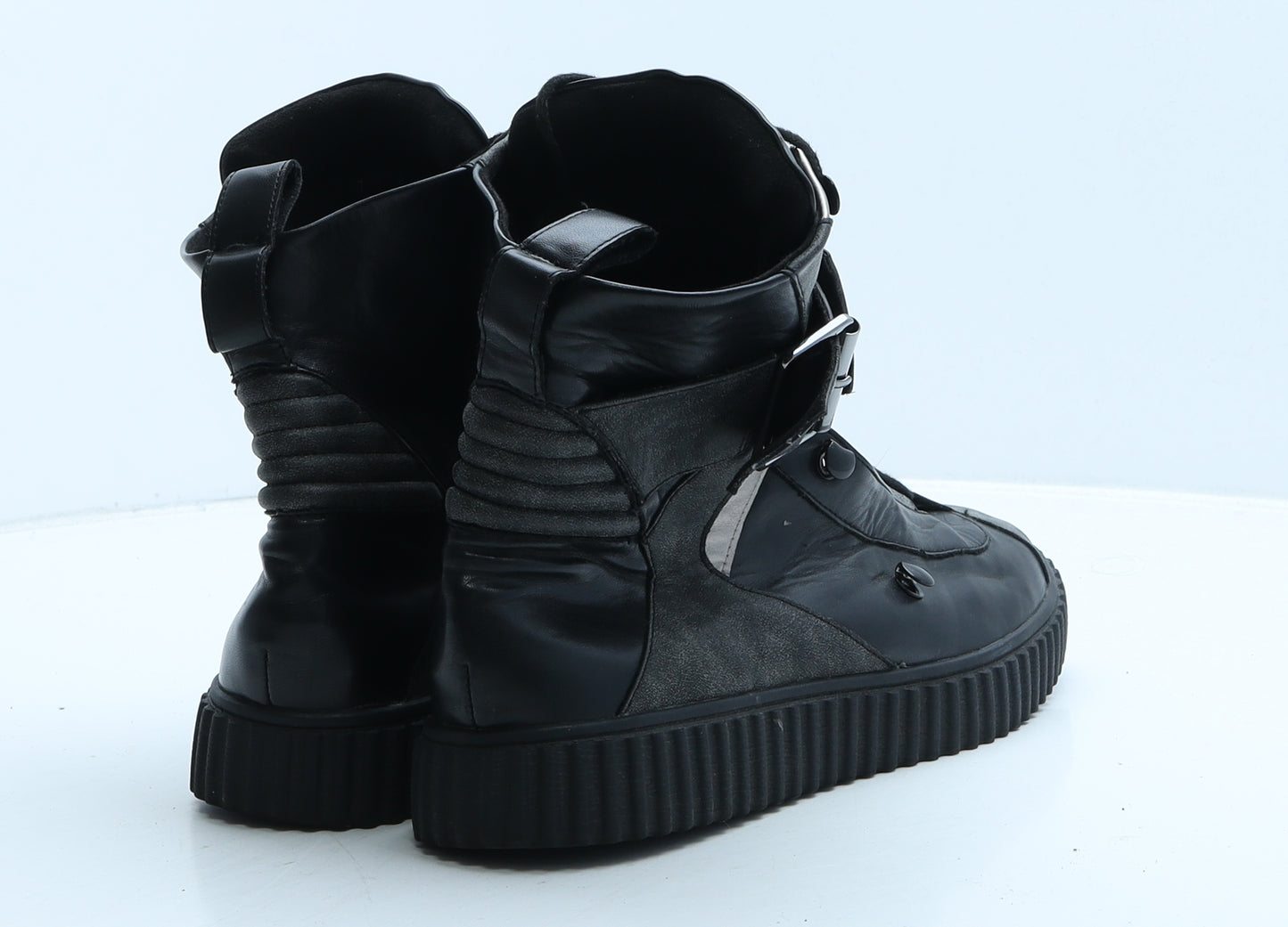 DIS Womens Black Colourblock Leather Biker Boot UK 7 40