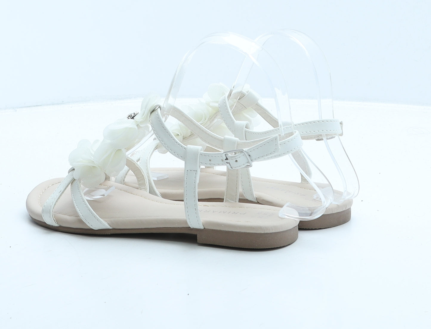 Primark Girls White Leather Strappy Sandal UK 2 35 - Flowers