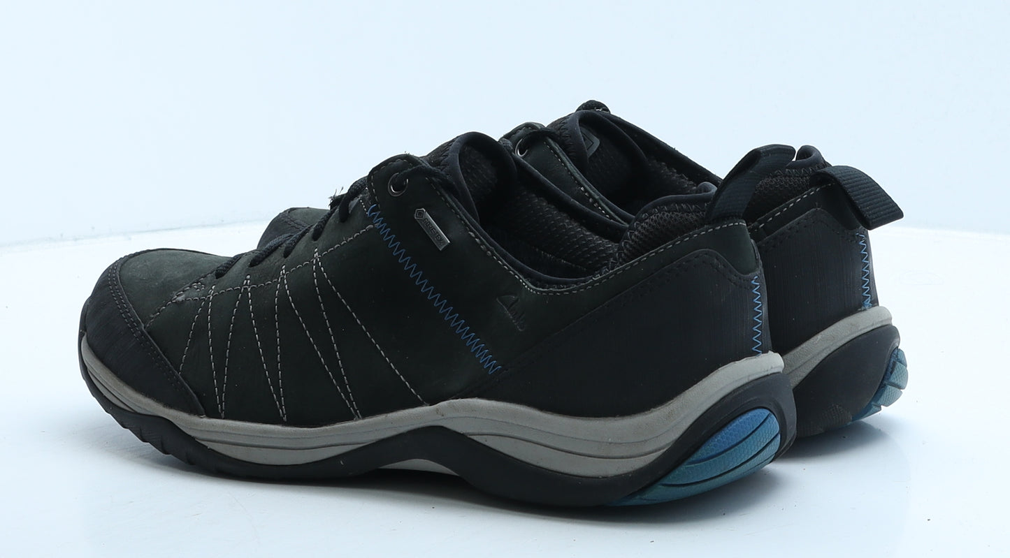 Clarks Mens Black Geometric Leather Trainer UK 8