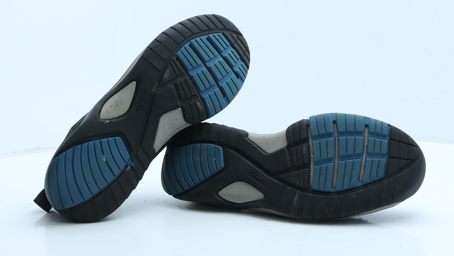 Clarks Mens Black Geometric Leather Trainer UK 8