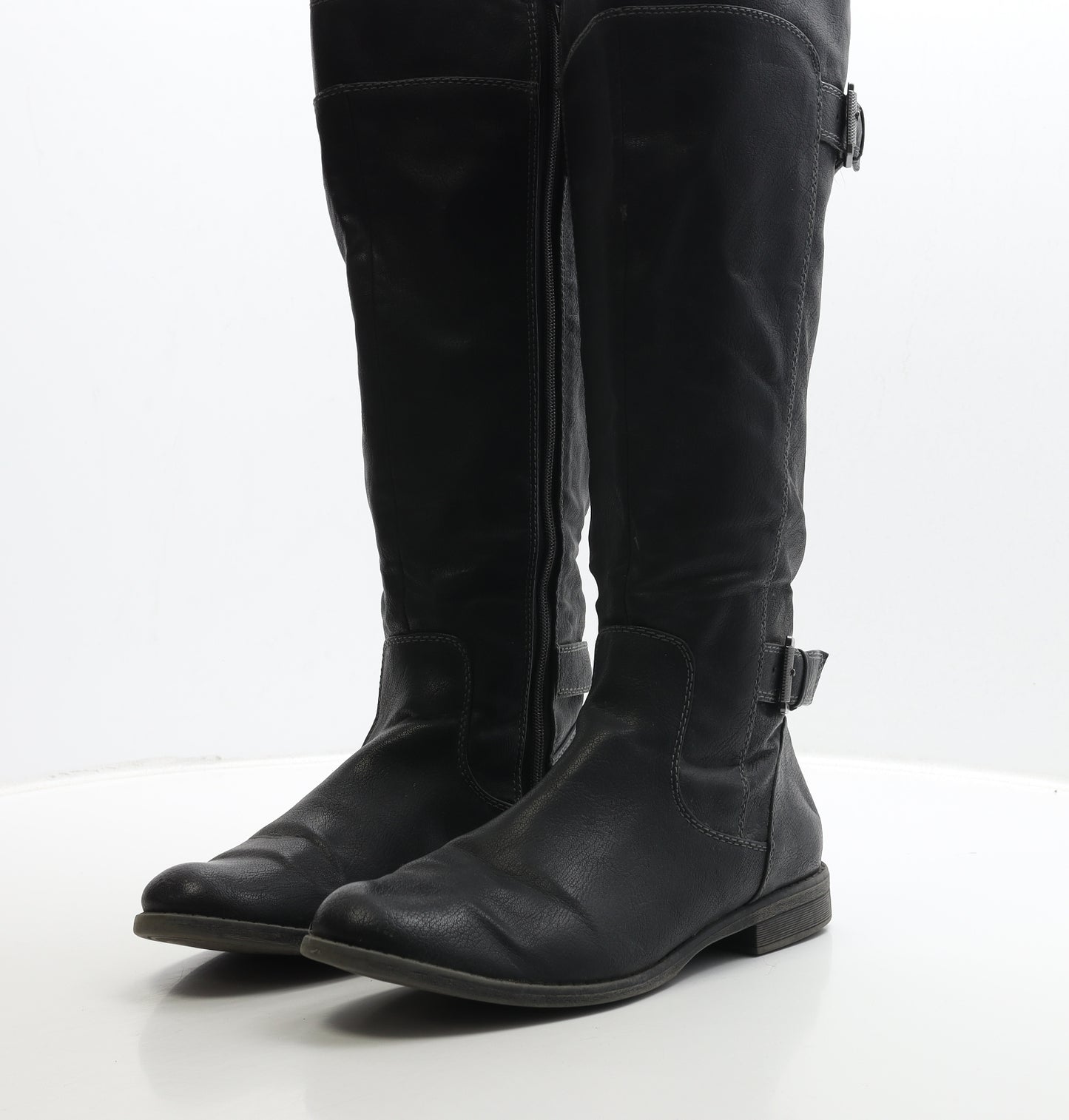 Preworn Womens Black Leather Biker Boot UK 7