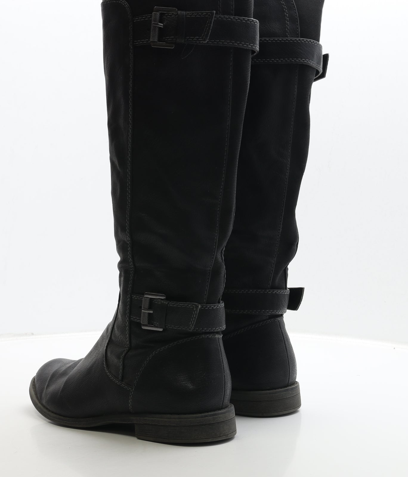 Preworn Womens Black Leather Biker Boot UK 7