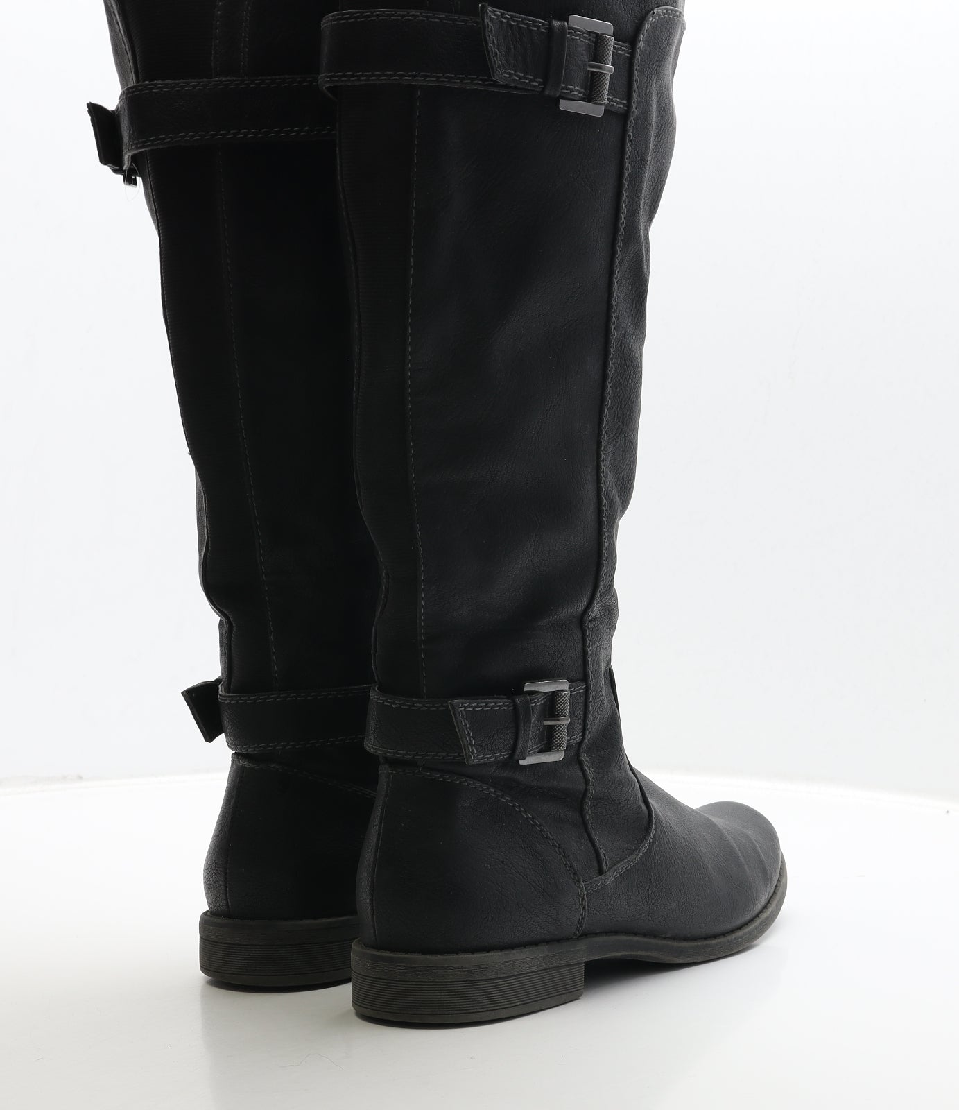 Preworn Womens Black Leather Biker Boot UK 7
