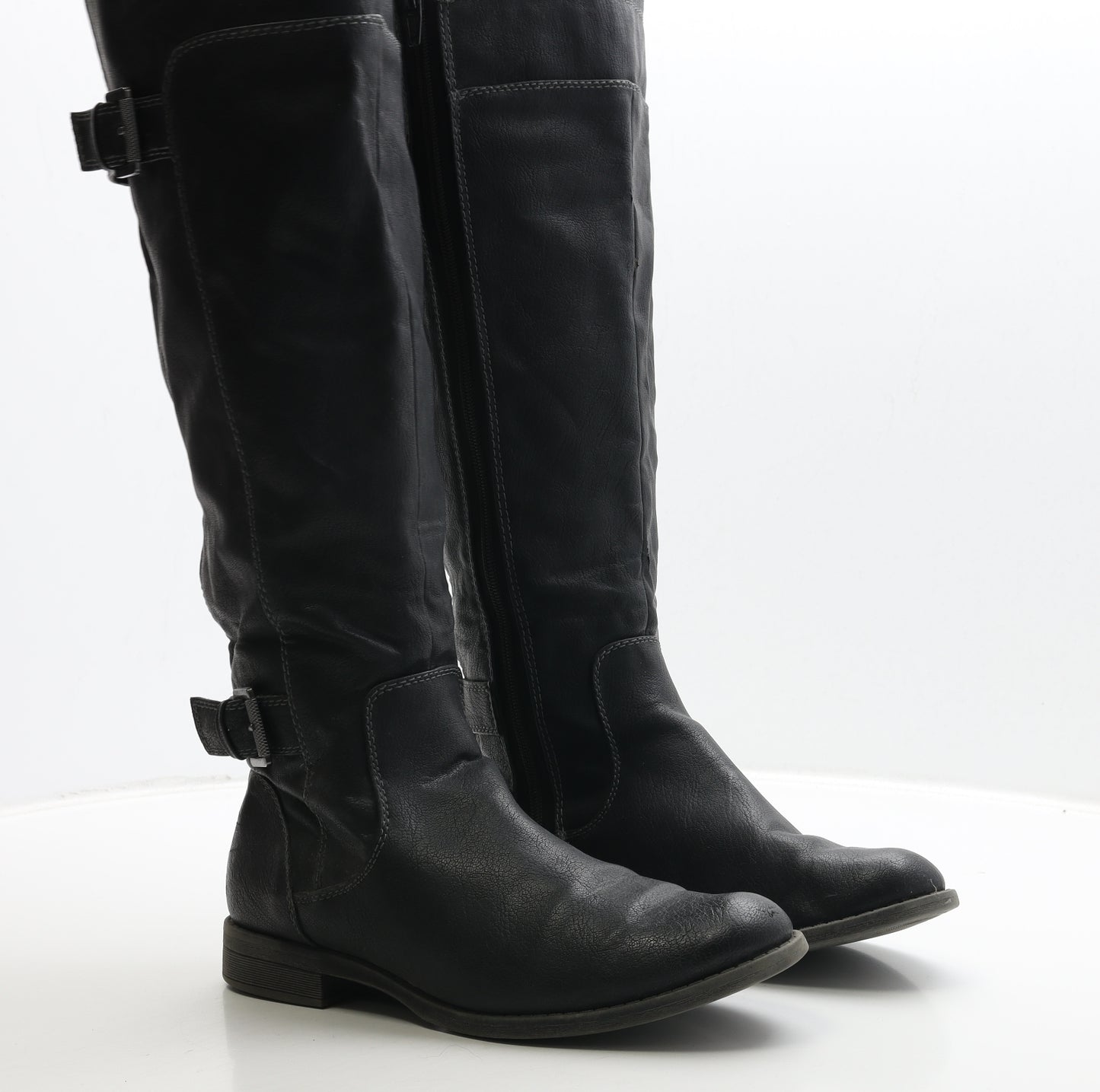 Preworn Womens Black Leather Biker Boot UK 7