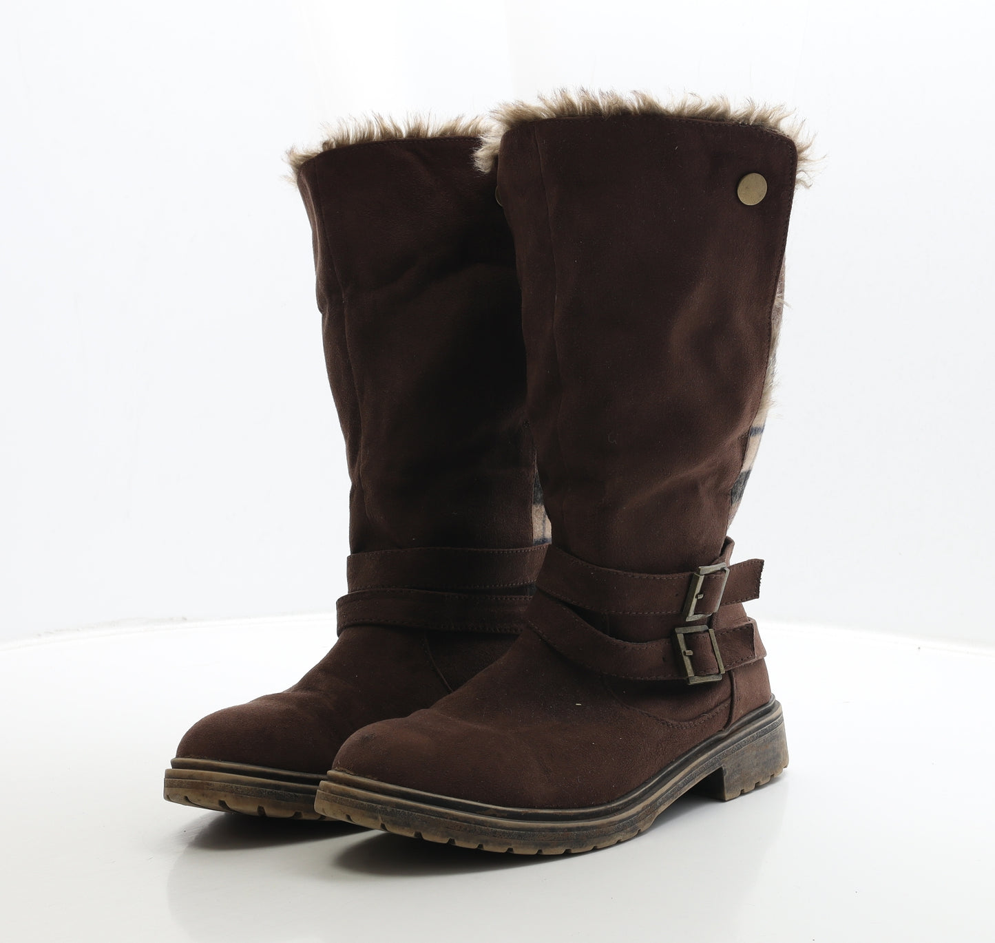 JustFab Womens Brown Leather Shearling Style Boot UK 7.5 40.5