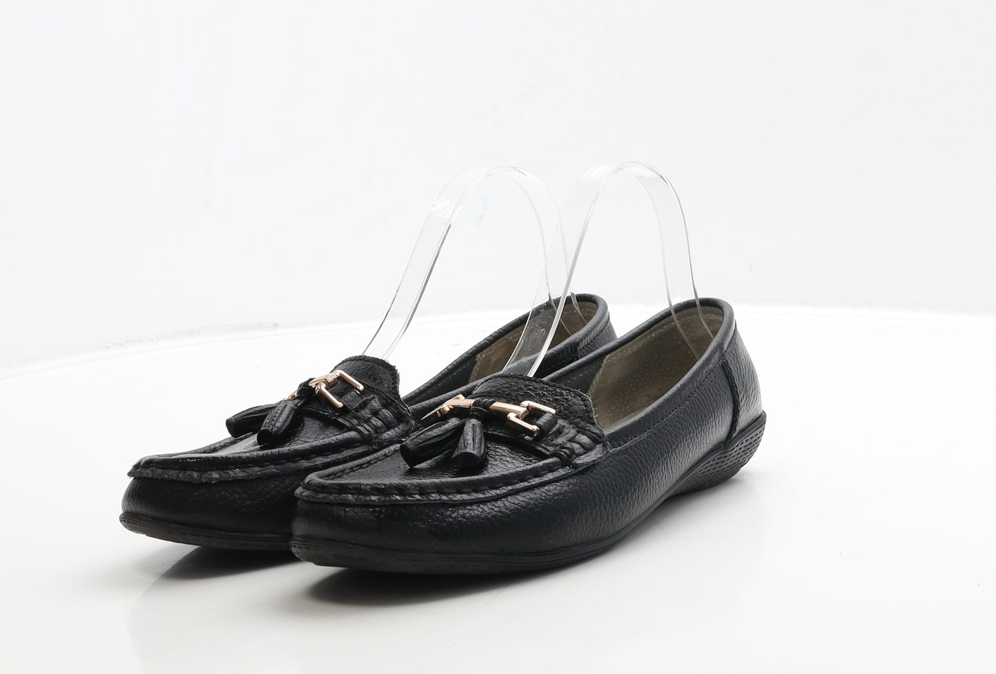 Amber Womens Black Leather Loafer Flat UK 8