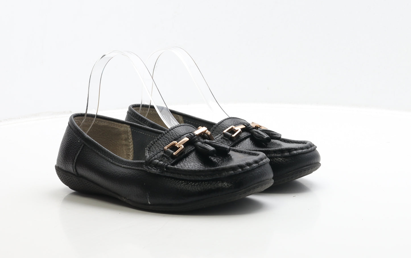 Amber Womens Black Leather Loafer Flat UK 8