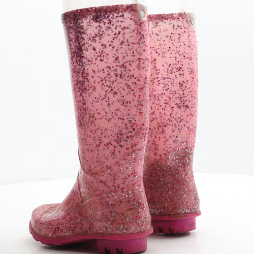 Preworn Girls Pink Geometric Rubber Wellies Boot UK 1 - Star Detail