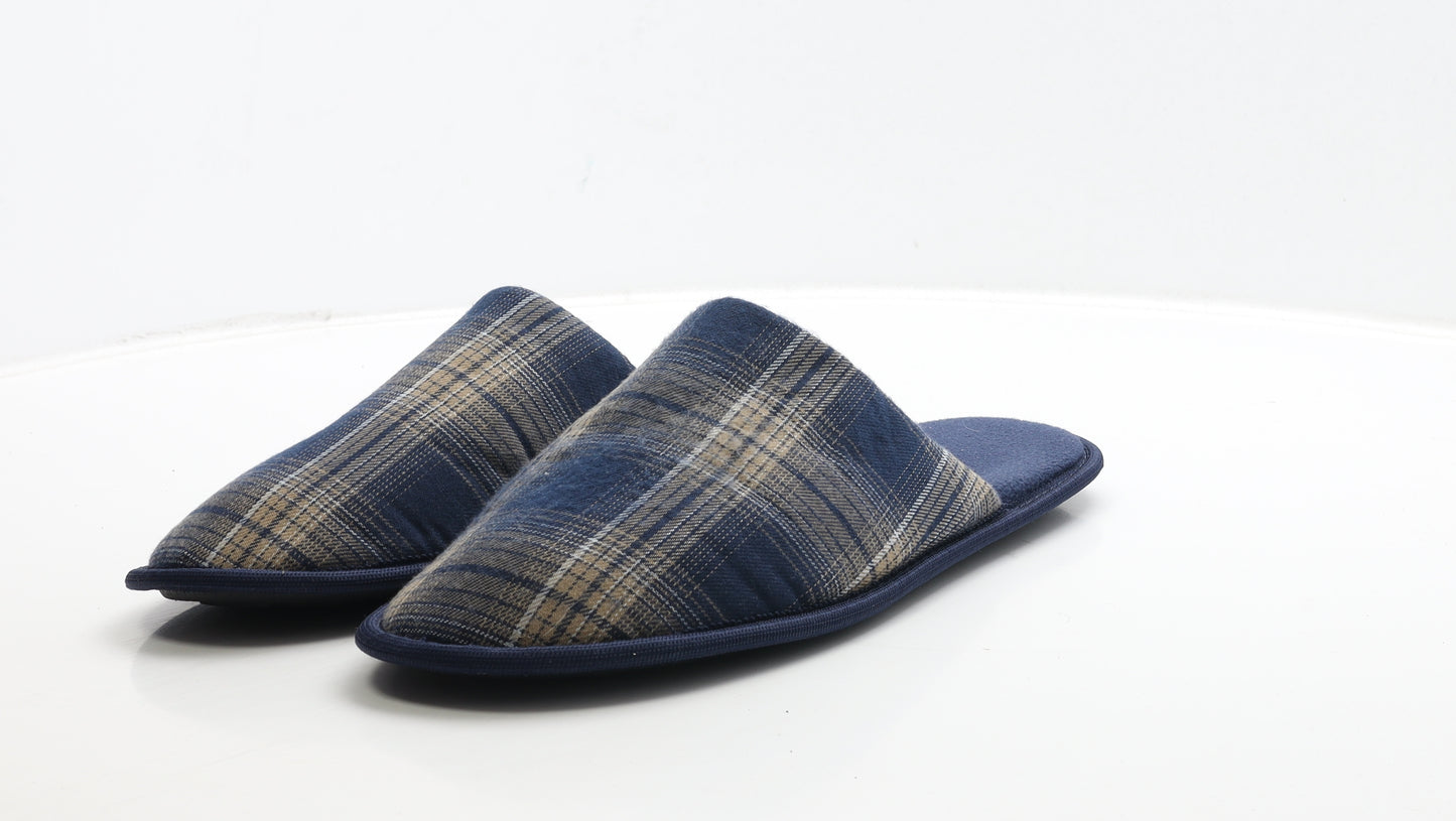 Sainsburys Mens Blue Plaid Polyester Slip On Slipper UK 11