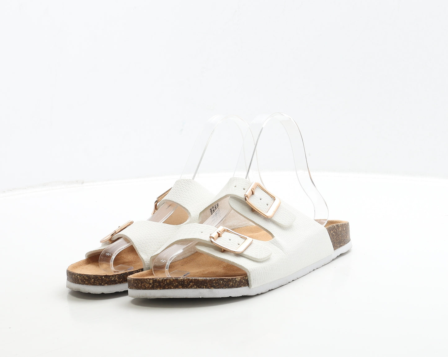 F&F Womens White Leather Slip On Sandal UK 5 38