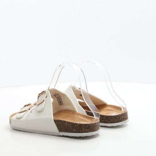 F&F Womens White Leather Slip On Sandal UK 5 38
