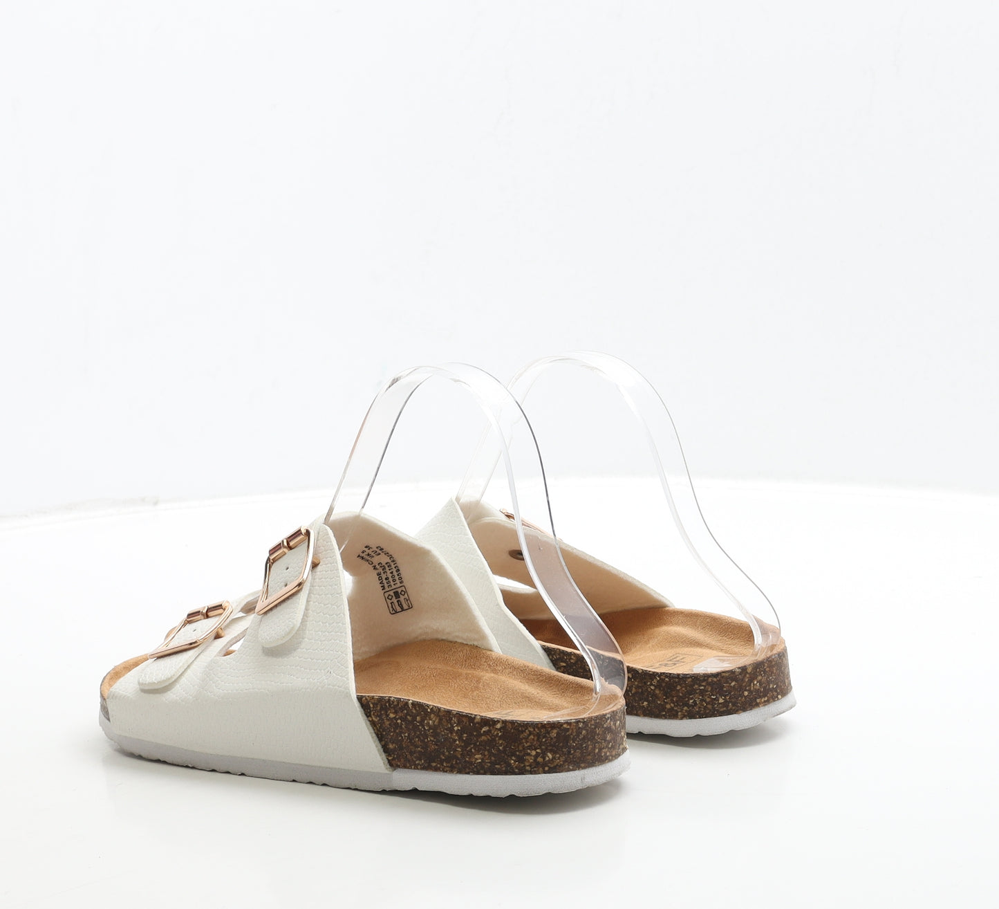 F&F Womens White Leather Slip On Sandal UK 5 38