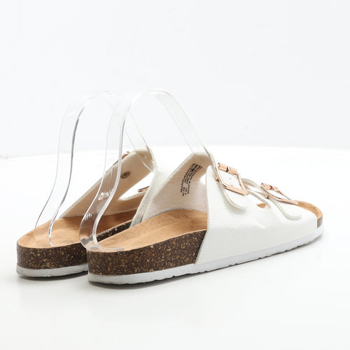F&F Womens White Leather Slip On Sandal UK 5 38