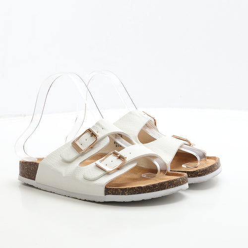 F&F Womens White Leather Slip On Sandal UK 5 38