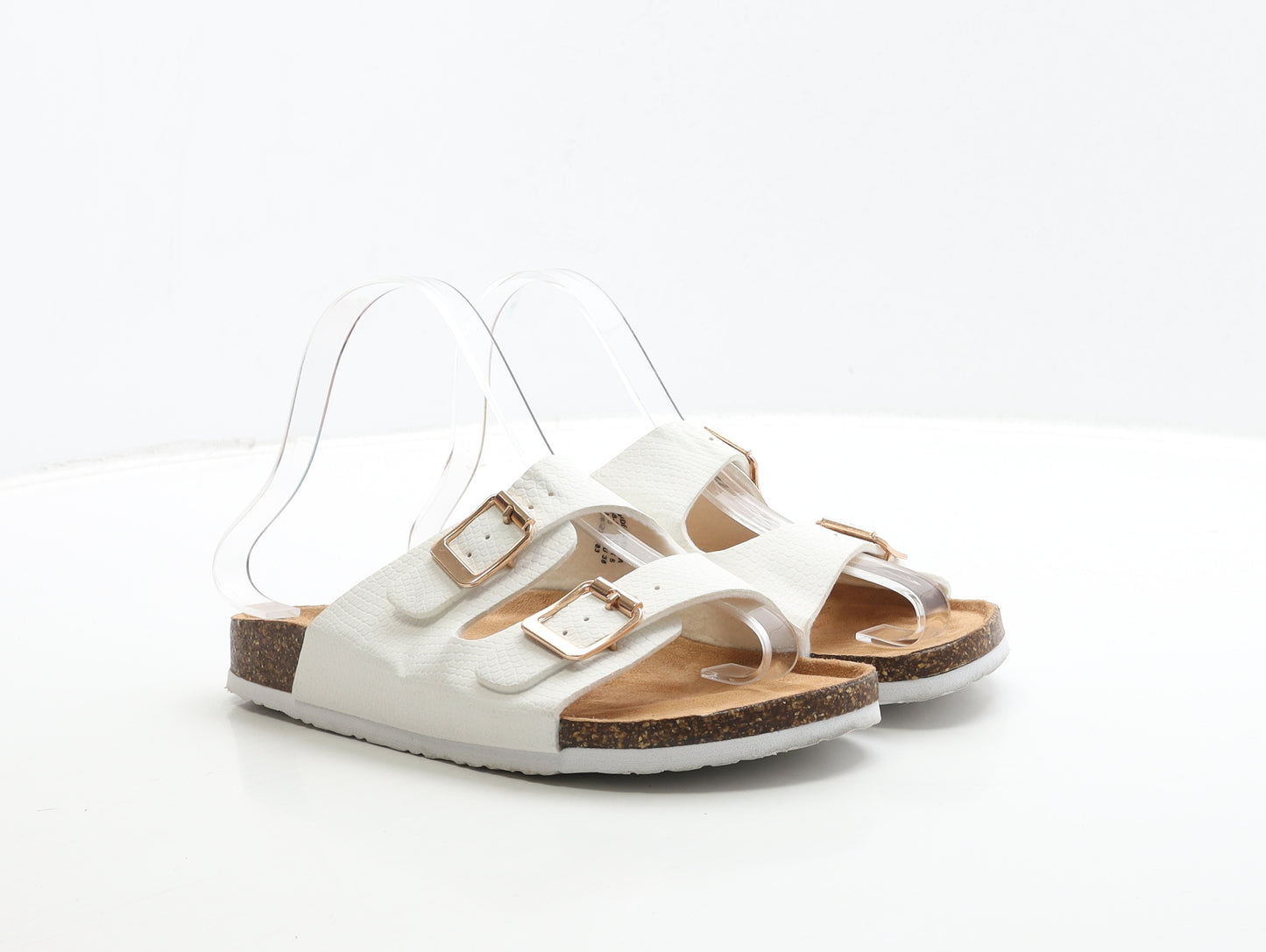 F&F Womens White Leather Slip On Sandal UK 5 38